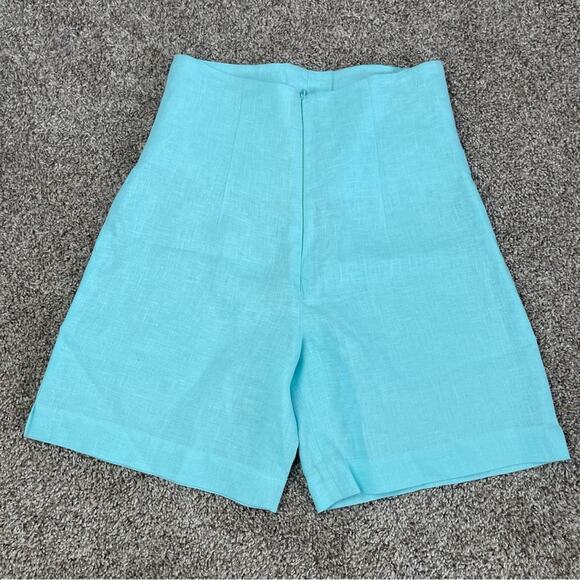 Ketty Tinoco Pants - Ketty Tinoco Teal Linen High Rise Linen Shorts Colombian quiet Luxury